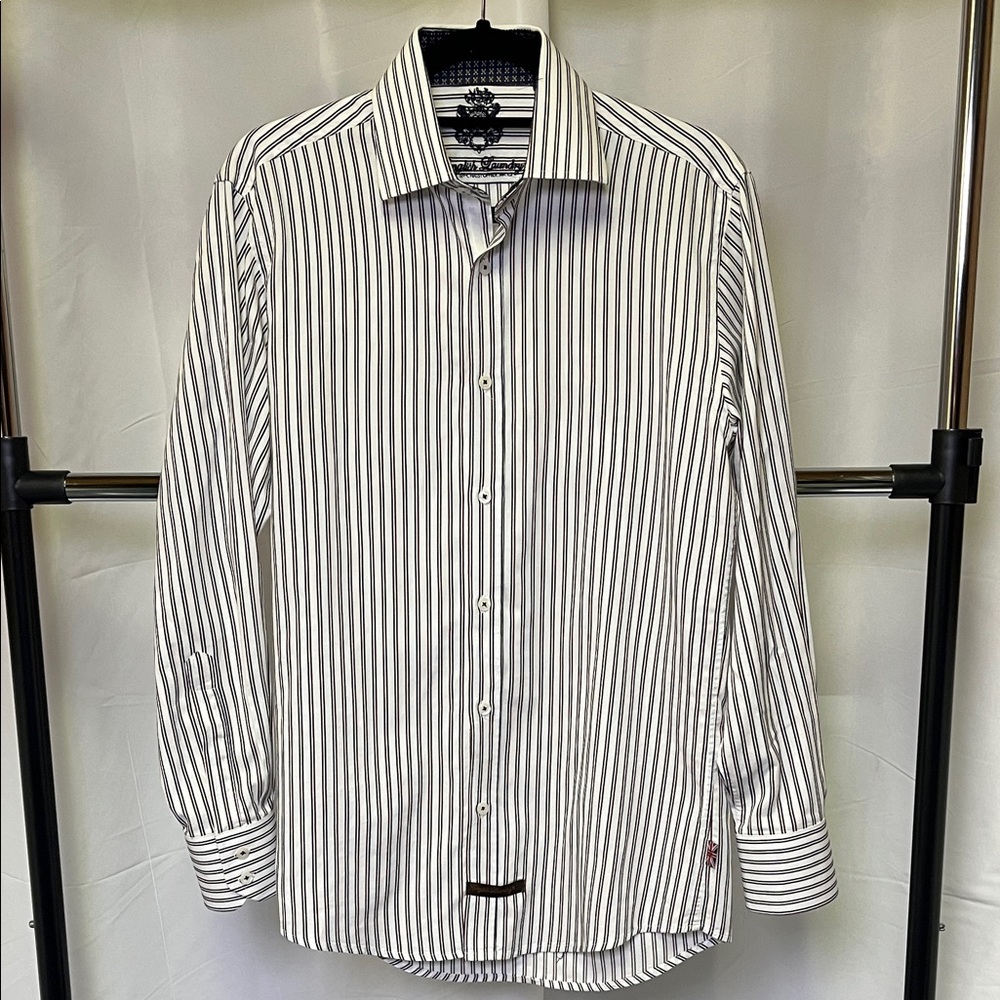 English Laundry men’s maroon (brown) and blue Striped Dress Shirt size 14.5 neck